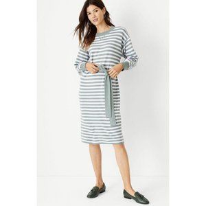 NWT Women's Ann Taylor Striped Belted Sweater Dress in Blurred Teal Sz XL